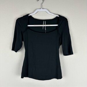 NEW Anthropologie Black Square Neck Collared Half Sleeve Top Size Small